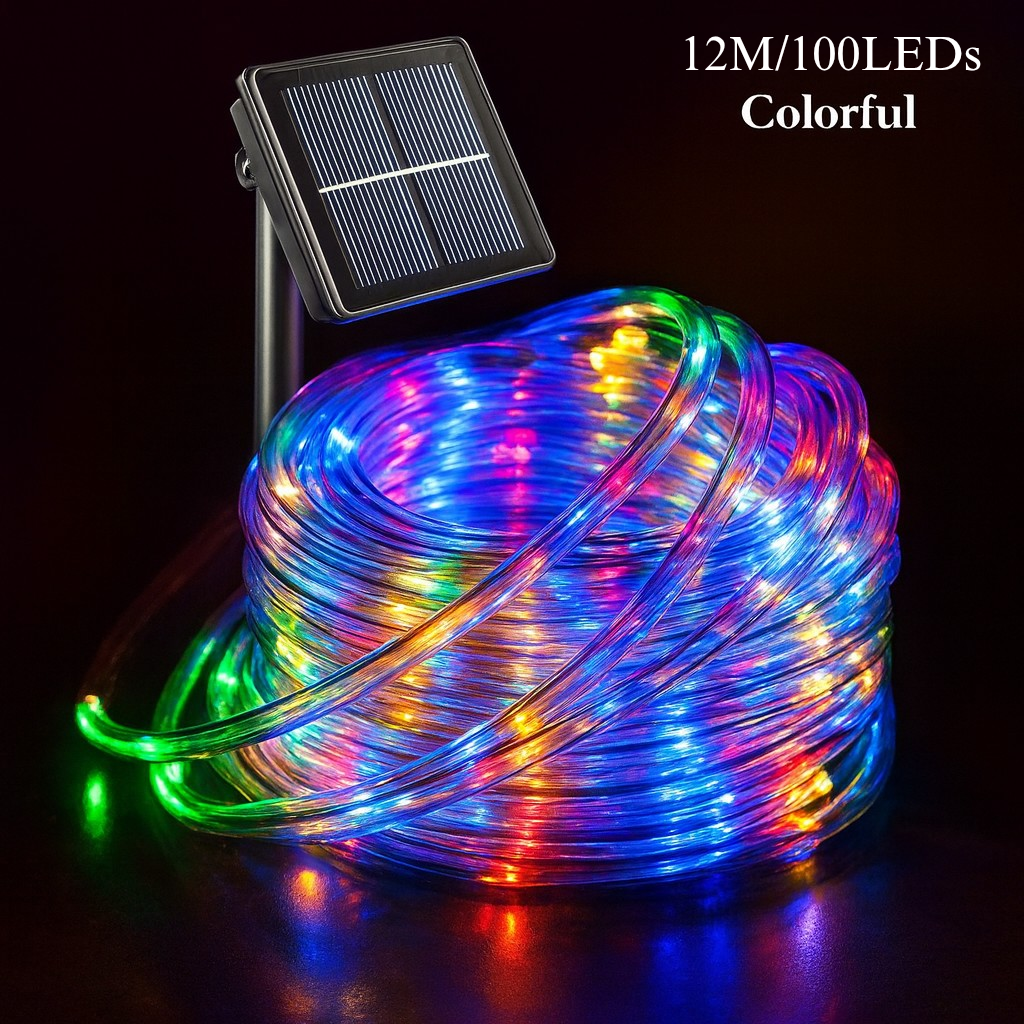 LED Solar String Lights Garden Waterproof Tube Rope Lamp Christmas Garland Fairy Lights For Outdoor Holiday Decoration Lighting