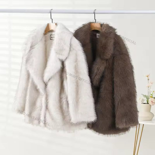 Neo Mint 2025 Winter Fashion Warm Girls Oversized Gradient Fur Coat Women's Thick Warm Outerwear Fluffy Faux Fox Fur Jacket