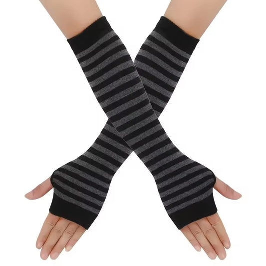 Warmest long knit fingerless elbow mittens Christmas access gift women's fashion emo gloves lady striped elbow gloves