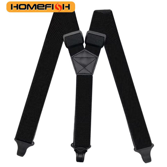 Heavy-duty work suspenders for men, 3.8cm wide, x-back with 3 plastic snap closures, adjustable elastic trousers, suspenders - black