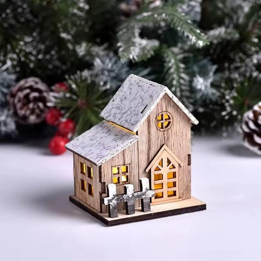 Christmas LED Light Wooden House Luminous Cabin Merry Christmas Home Decorations DIY Christmas Tree Ornaments Kids New Year Gifts