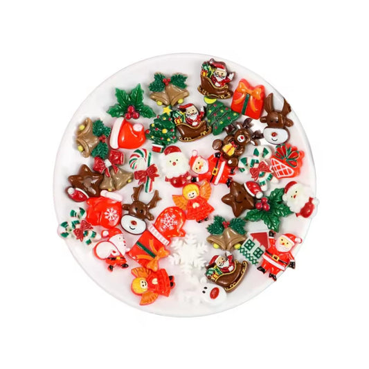 50 pcs Resin Christmas Flatbacks Santa Snowman Snowflake Holly Christmas Tree Mixed Cabochons for Scrapbooking DIY Crafts Hair Jewelry
