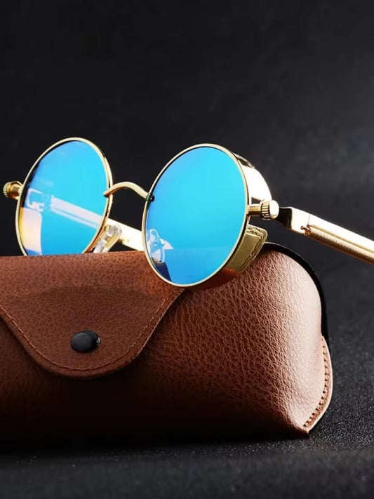 Metal steampunk sunglasses for men and women, fashionable round glasses, designer brand, vintage sunglasses, high quality UV400.