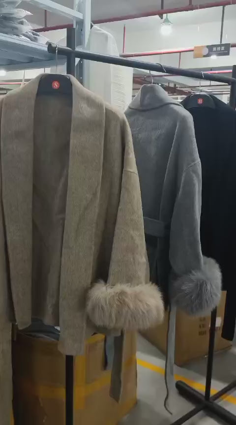 UCXQ Elegant Office Lady Fur Coats Patchwork Long Sleeve Wool Coat Beautiful Women's Clothing Jacket Autumn 2025 Spring